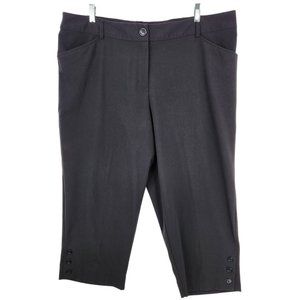 Dressbarn Crop Pants Size 20W Black Stretch Buttons At Hem Comfort Classic